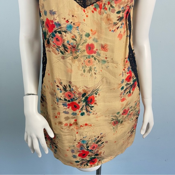 Zara Trafaluc Gold Floral Lace Trim Slip Mini Dress XS Fairy Y2K Boho Whimsigoth - Picture 4 of 12